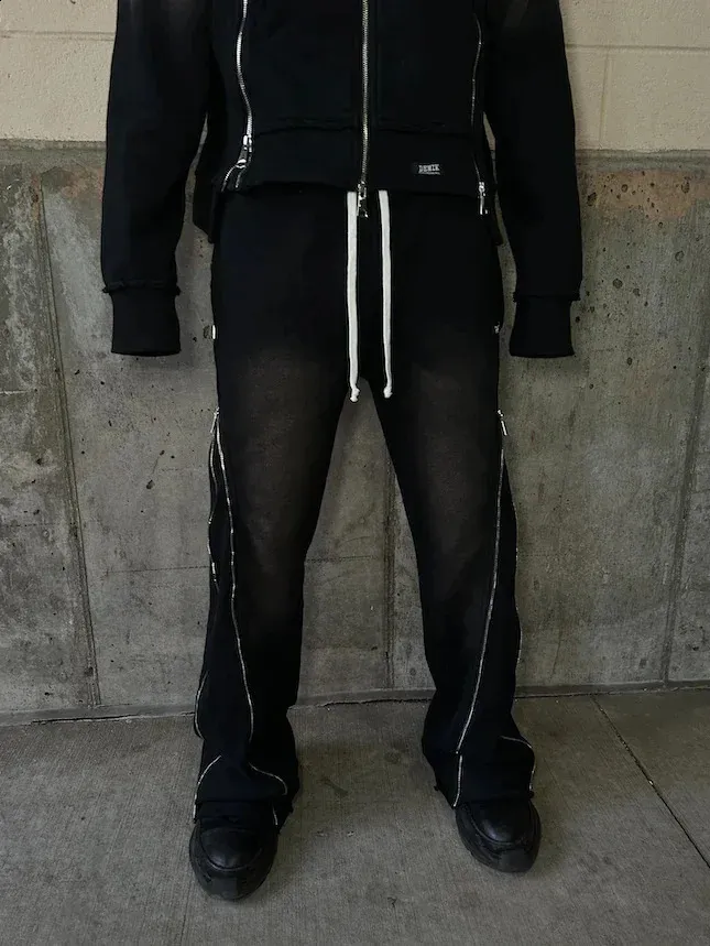Harajuku Hip Hop Zipper sweatpant jeans for Streetwear and Harajuku Hip Hop Zipper sweatpant jeans for Streetwear and