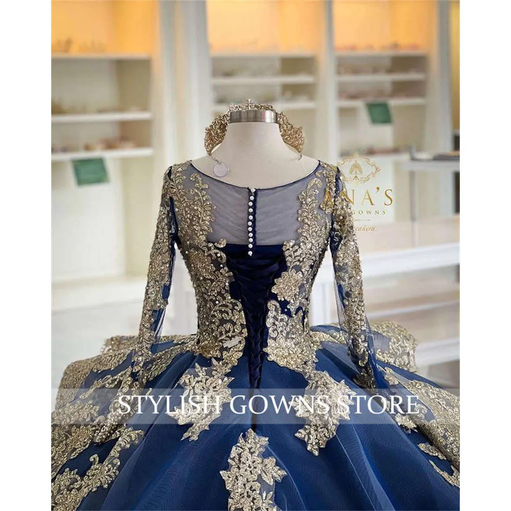 black and gold homecoming dresses Navy Blue Gold Printed Flared Dress With Three Quarter Sleeves – Trendphoria main image 0