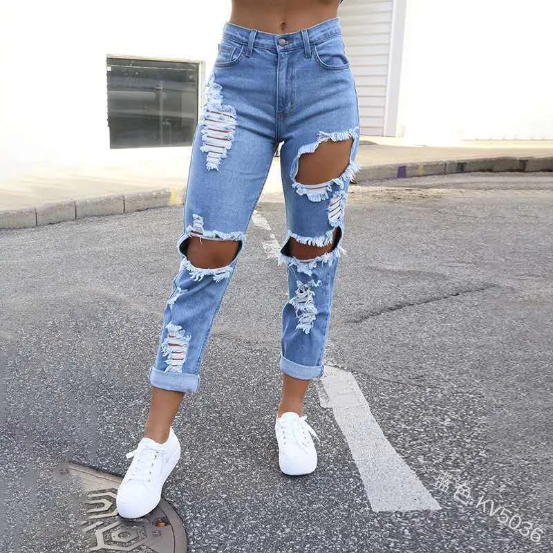 Girls Slim Fit Straight Leg Jeans With Holes, Fashionable And