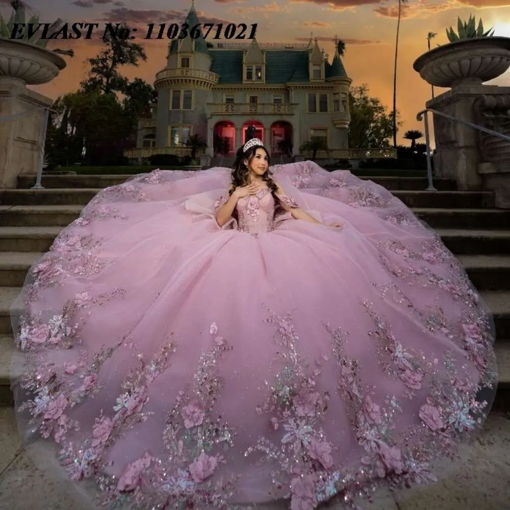 2024 Vestido Rosa Quinceanera: Vestido De Bola De Apliques Floral 3D Com  Miçangas Para O Sweet 16 De Babydress126, $1.882,64 | DHgate, image size:1000x1000