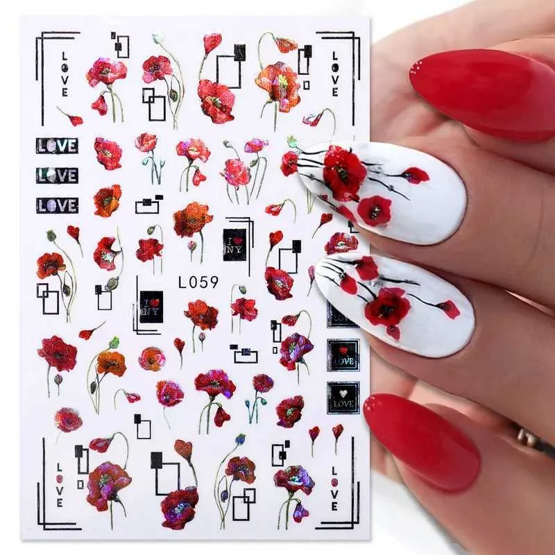 Stickers Autocollants Pour Nail Art – Fleurs Et Papillons Colorés, Made In France