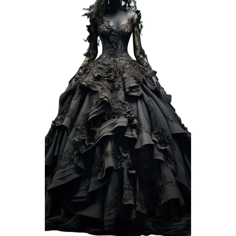Elegant Gothic Black Wedding Dress With Long Sleeves... From ...