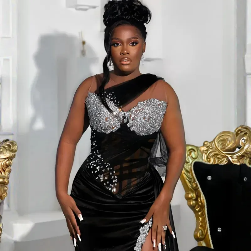 Black Aso Ebi Prom Dresses Plus Size Formal Evening Gowns Sleeveless Sheath  with Sparkly Silver Crystals Peplum Thigh Split Sweep Train CL3833 from  Dhgate Prom Dresses - price 147.44