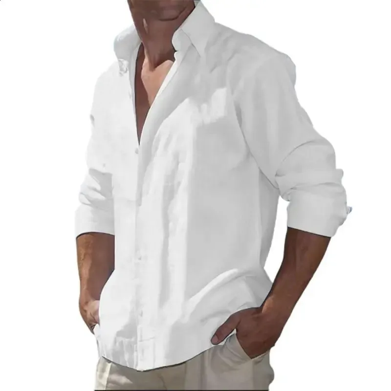Mens loose cotton acetate long sleeved button up polo shirt with