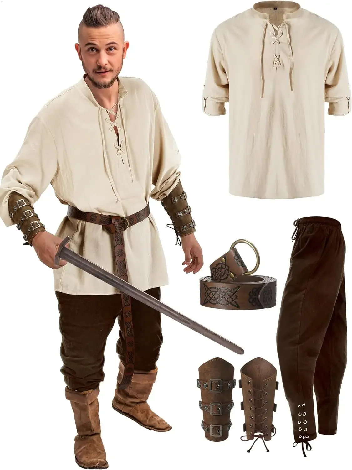 Mens Renaissance Costume 4-Piece Halloween Pirate Outfit