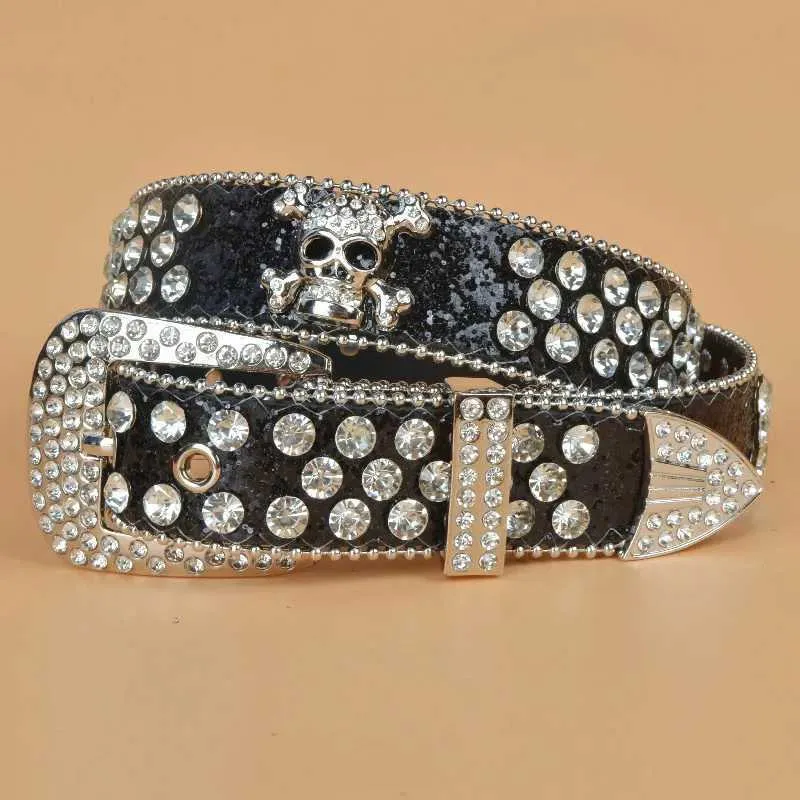 2129 Skull Belt Men Women Gold Glitter Fashion Jeans Amazon.com: EVERBLTING Rhinestone Skull Belt Men Women Skull  main image 2