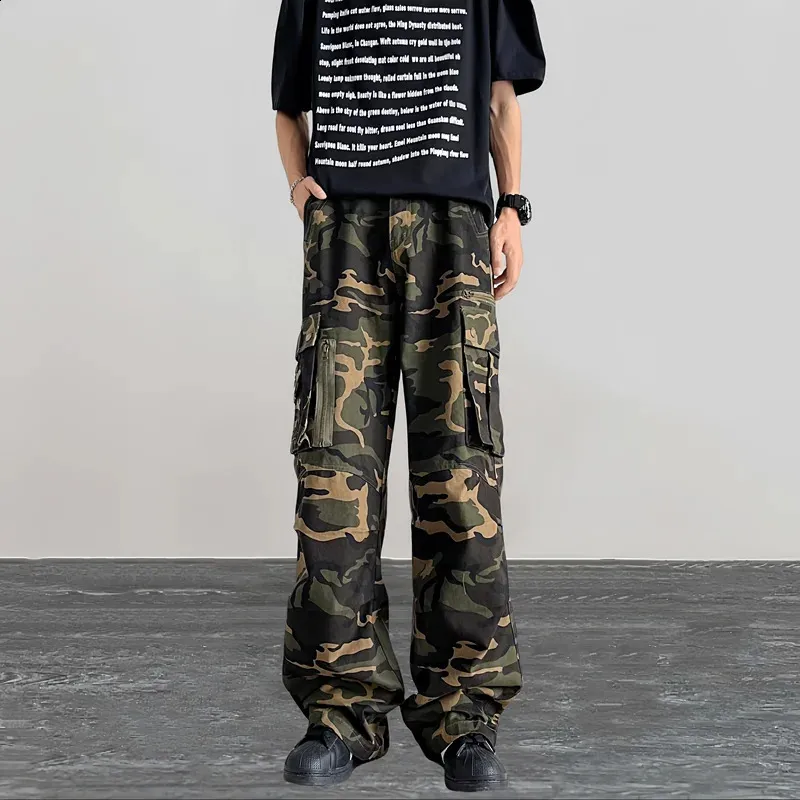 Cyber Y2K Camo Cargo Pants: Multi-Pocket Baggy Trousers