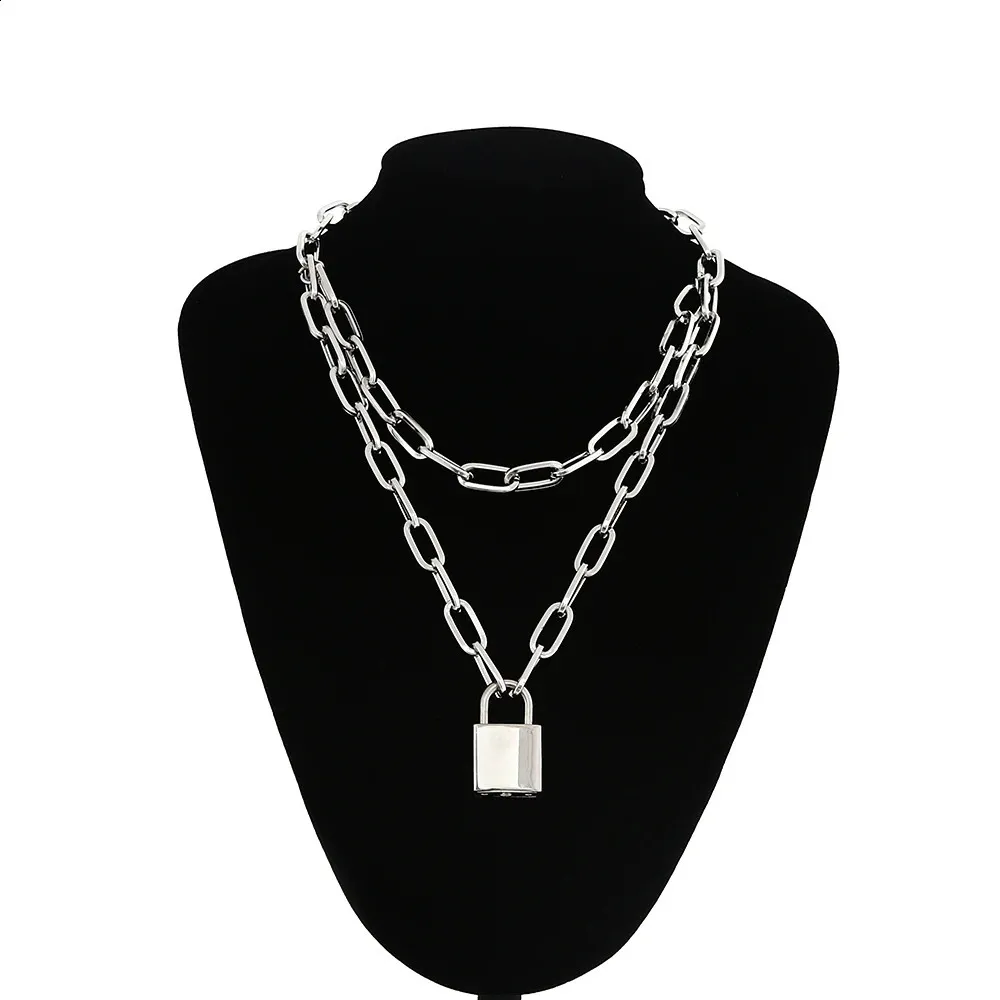 Chain And Lock Necklace With Padlock Pendants, Punk Style Necklace