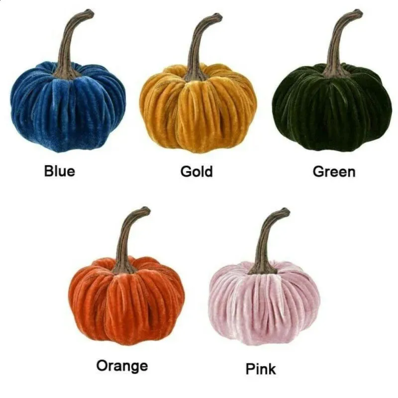 Set Of 3 Velvet Pumpkin Throw Pillows - Brown 3D Fall Decor For Sofa, Bed, Thanksgiving & Halloween