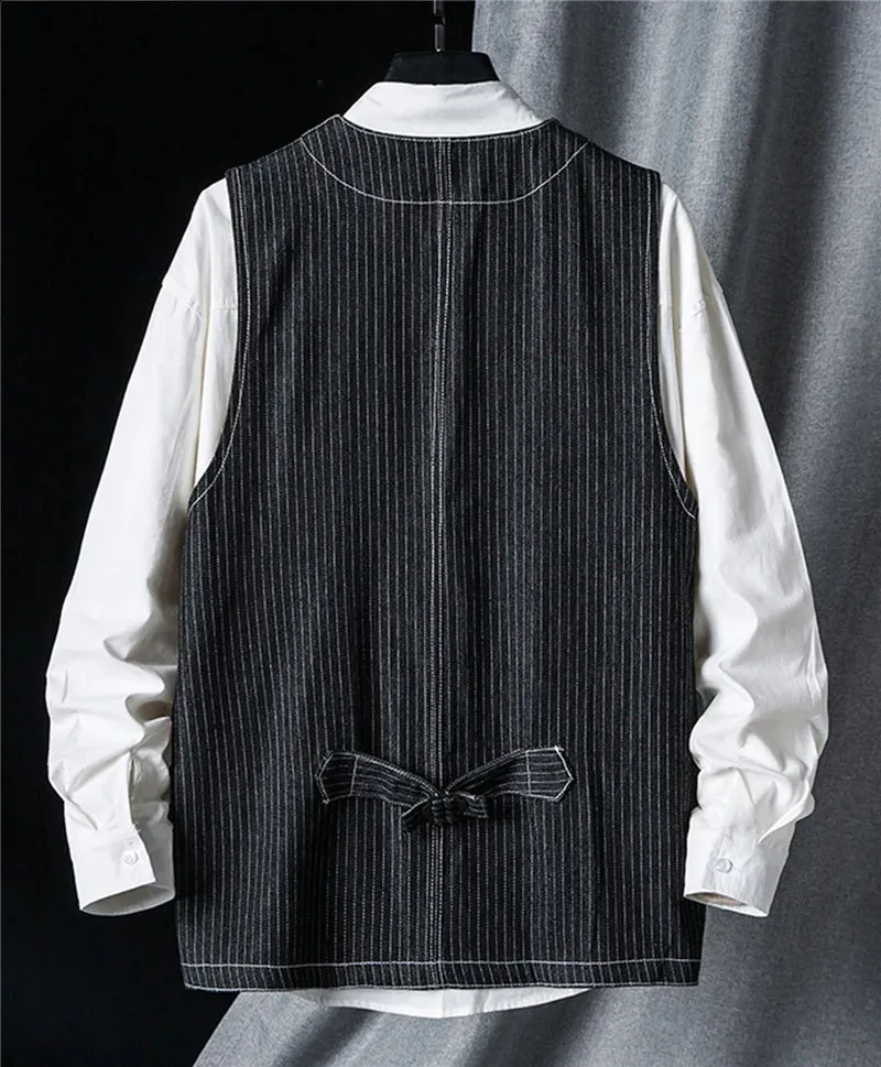 Vintage Striped Denim Waistcoat Vest for Men - Stylish