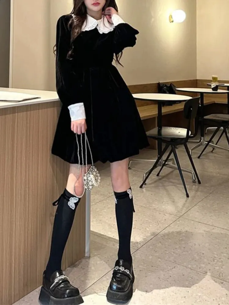 Vintage Gothic Patchwork Y2K dress for Women - Autumn Black Mini dress, Elegant Korean Fashion for Casual and Party Wear (240816) Vintage Gothic Patchwork Y2K dress for Women - Autumn Black Mini dress, Elegant Korean Fashion for Casual and Party Wear (240816)