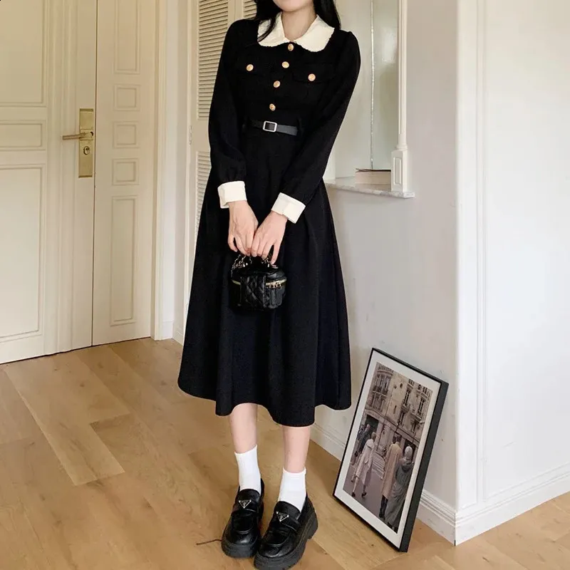 Korean A Line Dress, High Waist, Long Sleeve