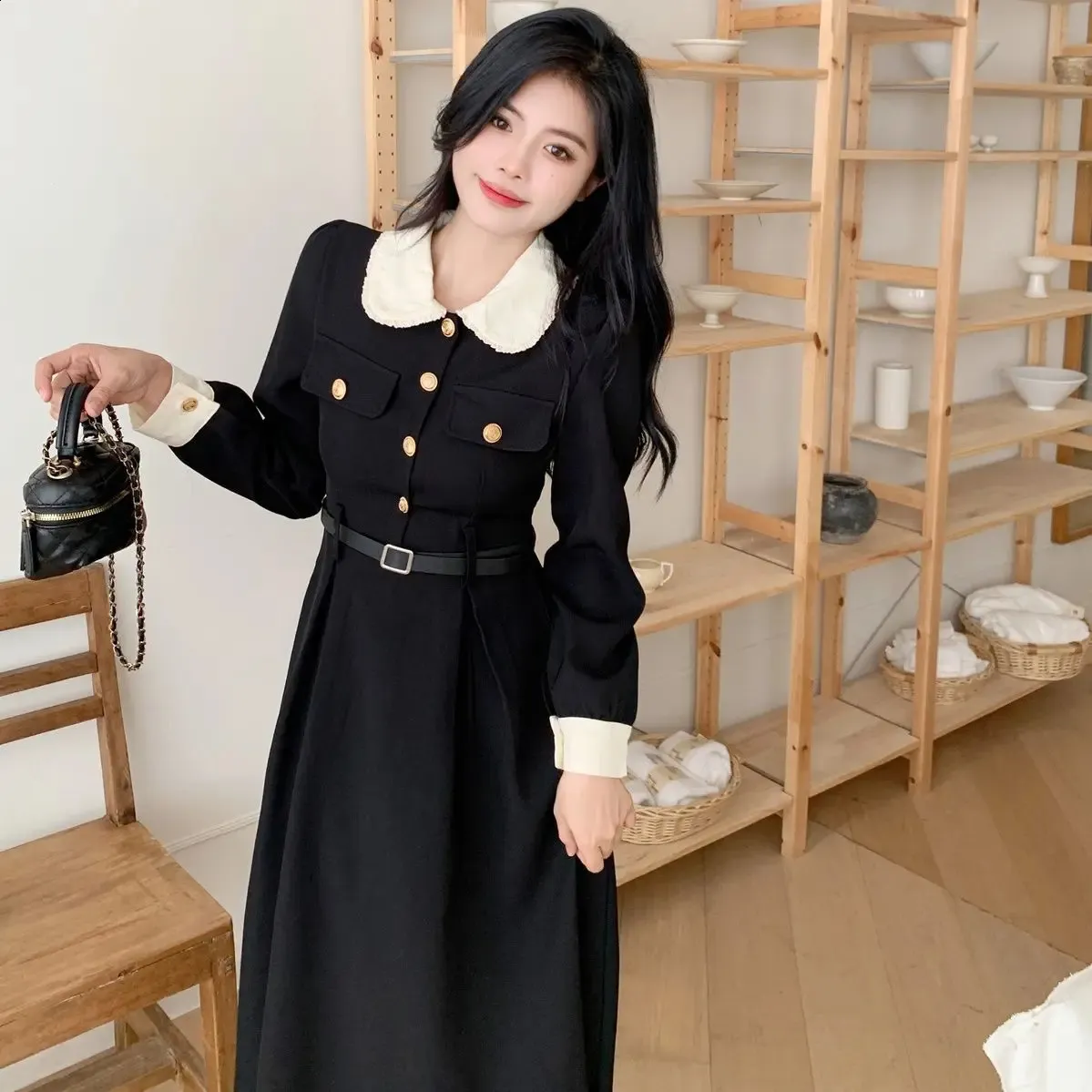 Long sleeve floor-length polyester dress with high waist and lapel collar  for middle-aged women from Dhgate Basic & Casual Dresses - price 78.73