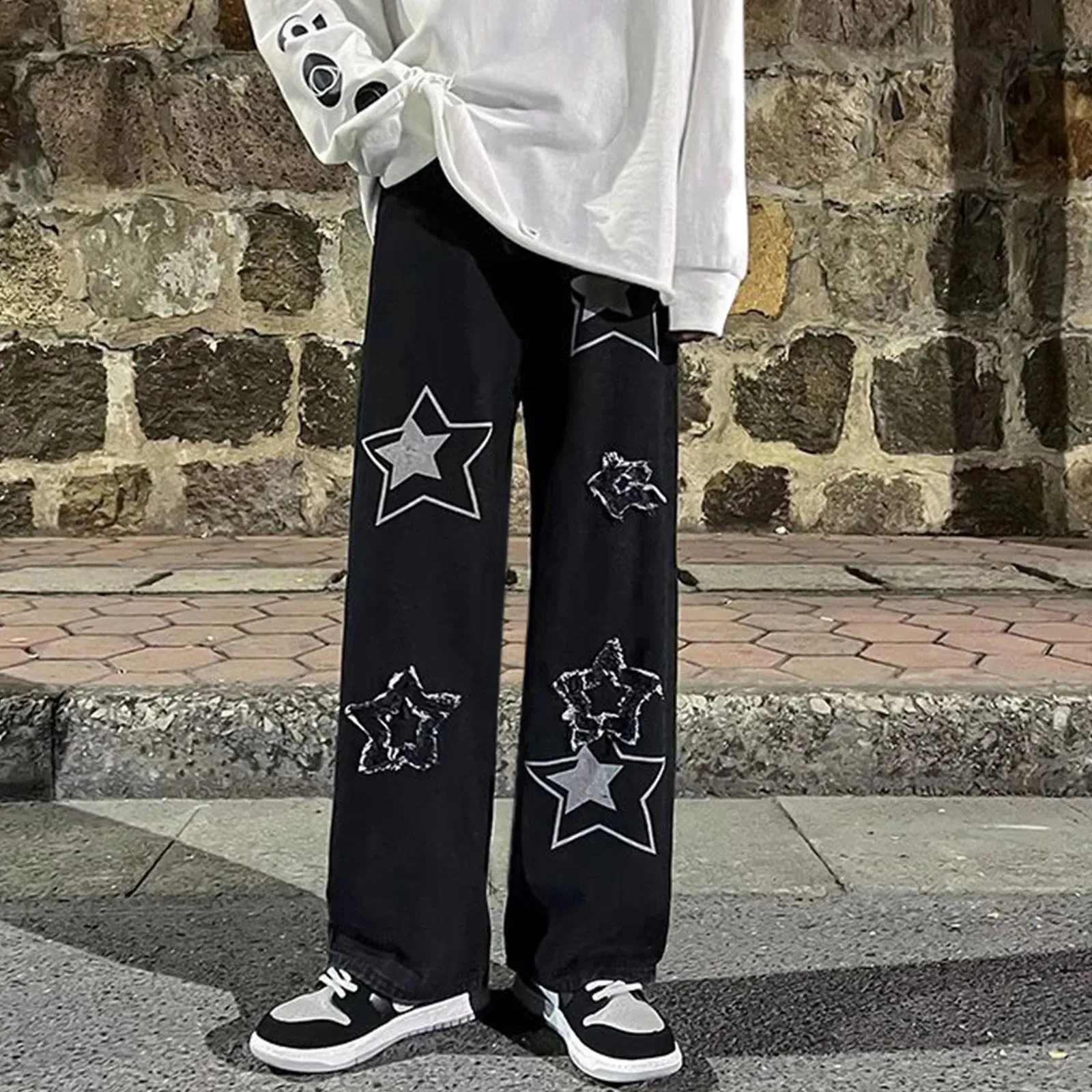 Star Mens Baggy Denim Pants With Ripped Star From Leemostore