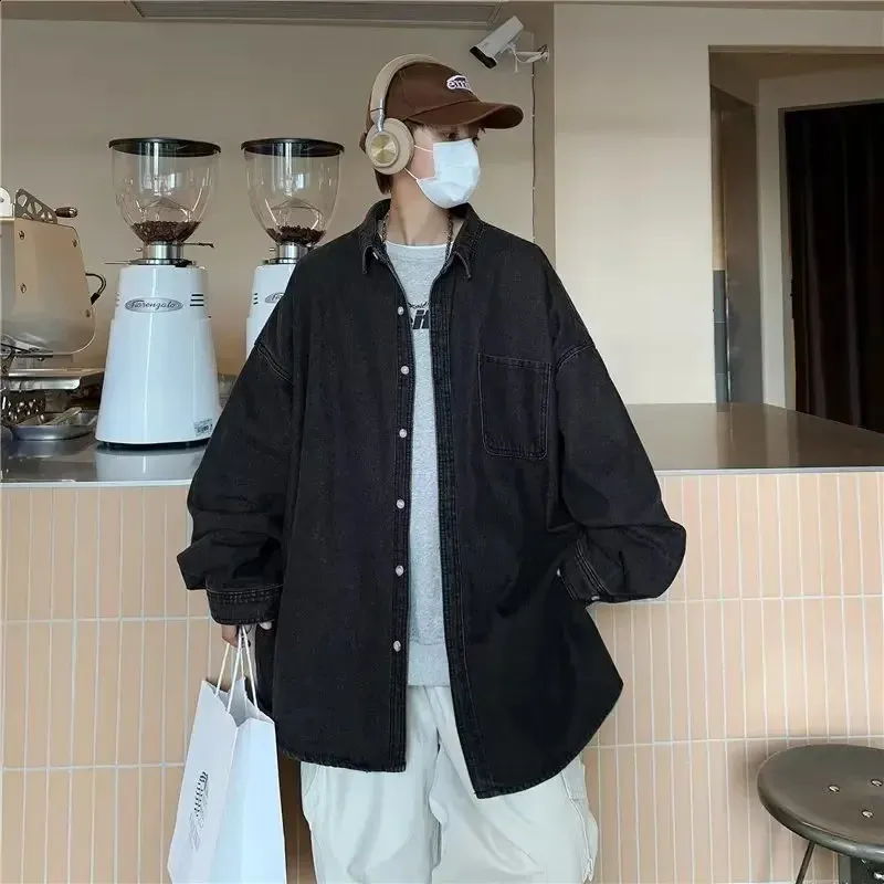 Long Casual Jacket: Unisex Denim Oversized Shirt, Autumn