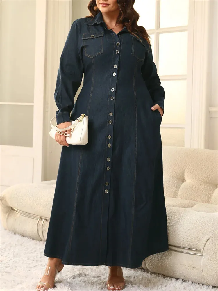 Plus Size Casual Outfit VERWIN Plus Size Denim Two-Piece Dress Set - Midi  Dress With Jacket, Button-Down, Long Sleeve, Sizes XL-5XL Two Piece Denim  Dress With Jacket