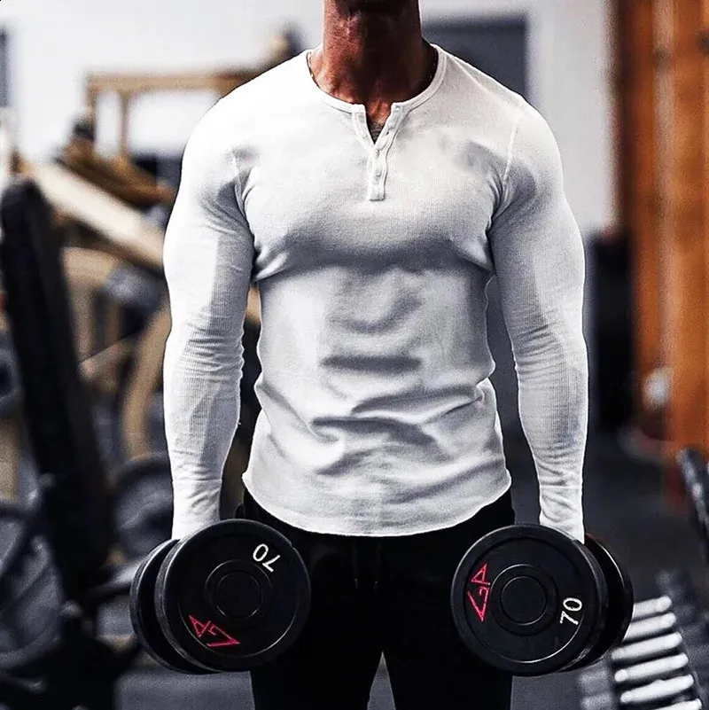Camiseta Henley Manga Larga Hombre - Cuello Botones, Tejido Suave Y Transpirable, Ideal Para Gimnasio, Diario Y Oficina Casual
