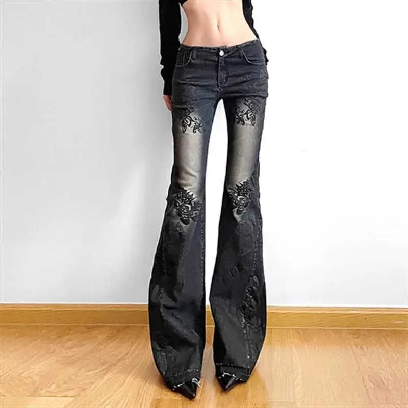 2000's black denim flare pants y2k opium