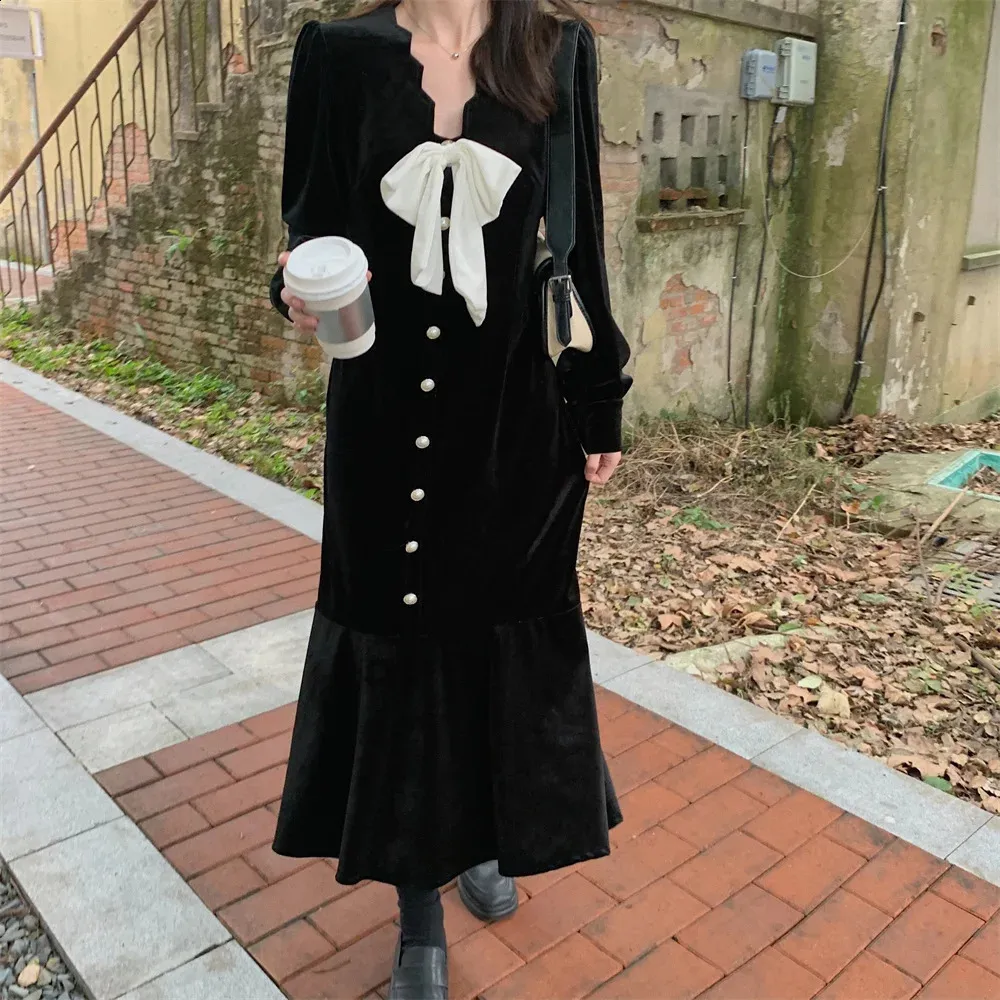 chinese dress ladies Black Velvet Maxi Dress 2XL main image 1