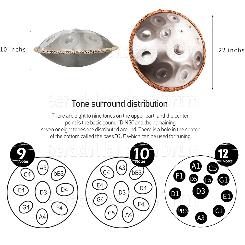 Silver Handpan Drum G Minor 18 Inch Tambor Yoga Meditation Music