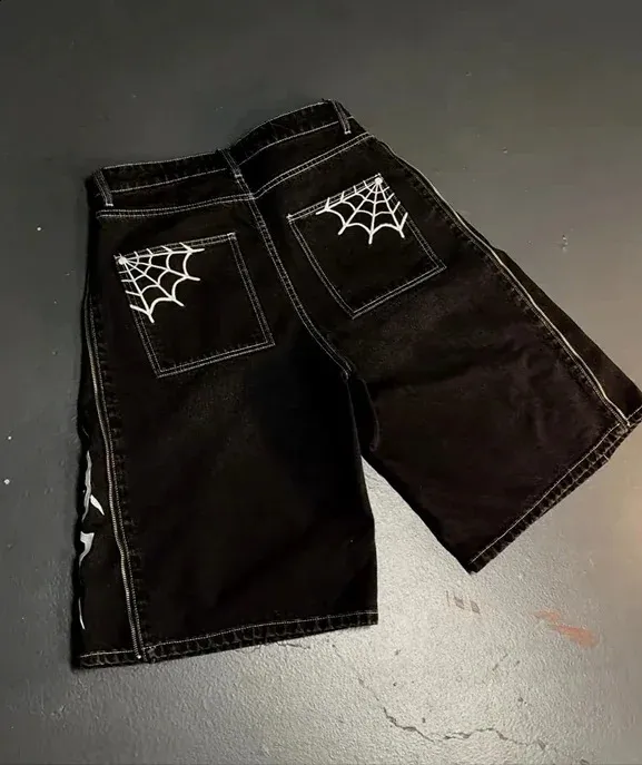Y2K Vintage Gothic Zip Up Decoration Denim Shorts Acrylic Skinny