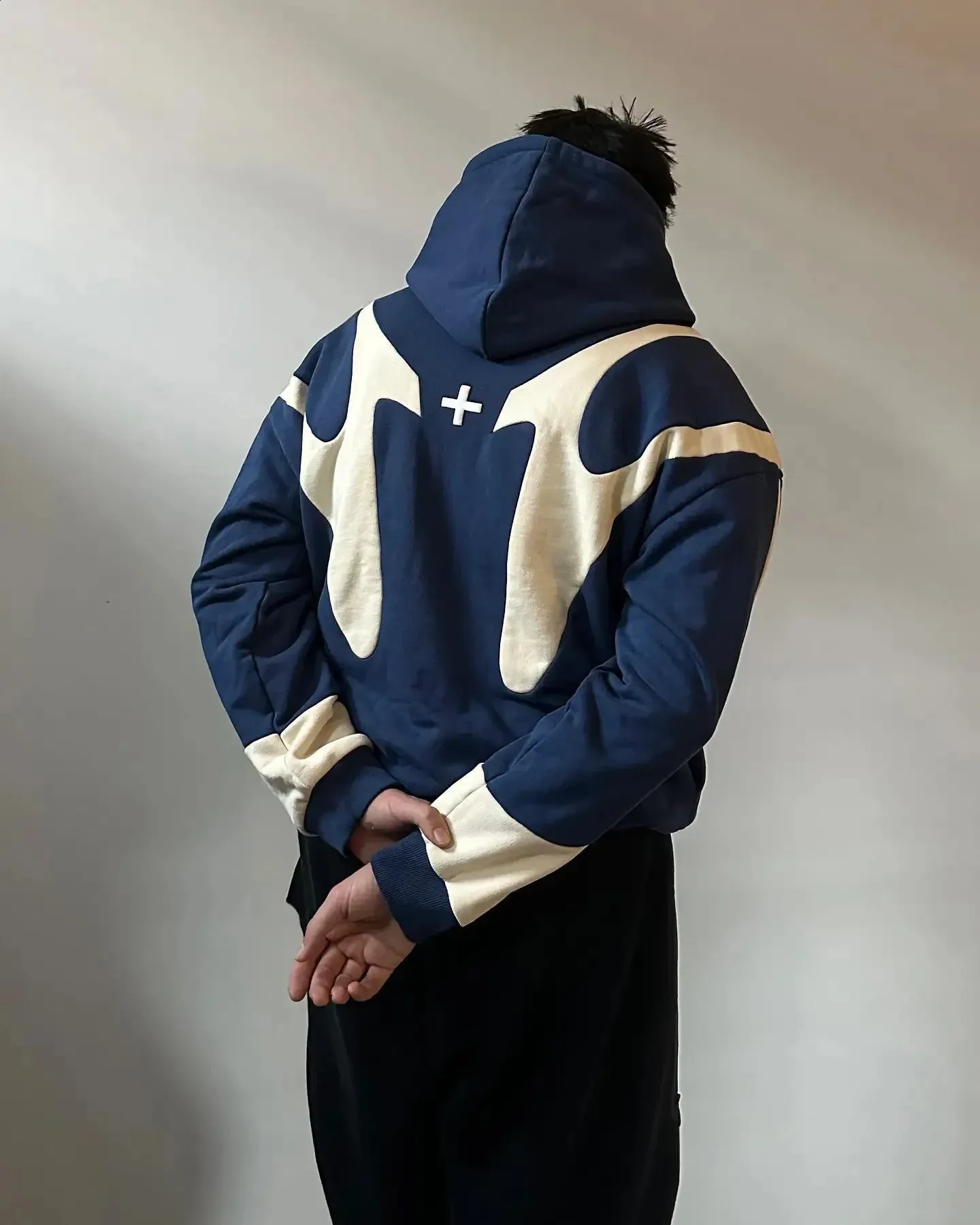 Oversized Y2K Zip Up Hoodie: Harajuku Patchwork, Cross