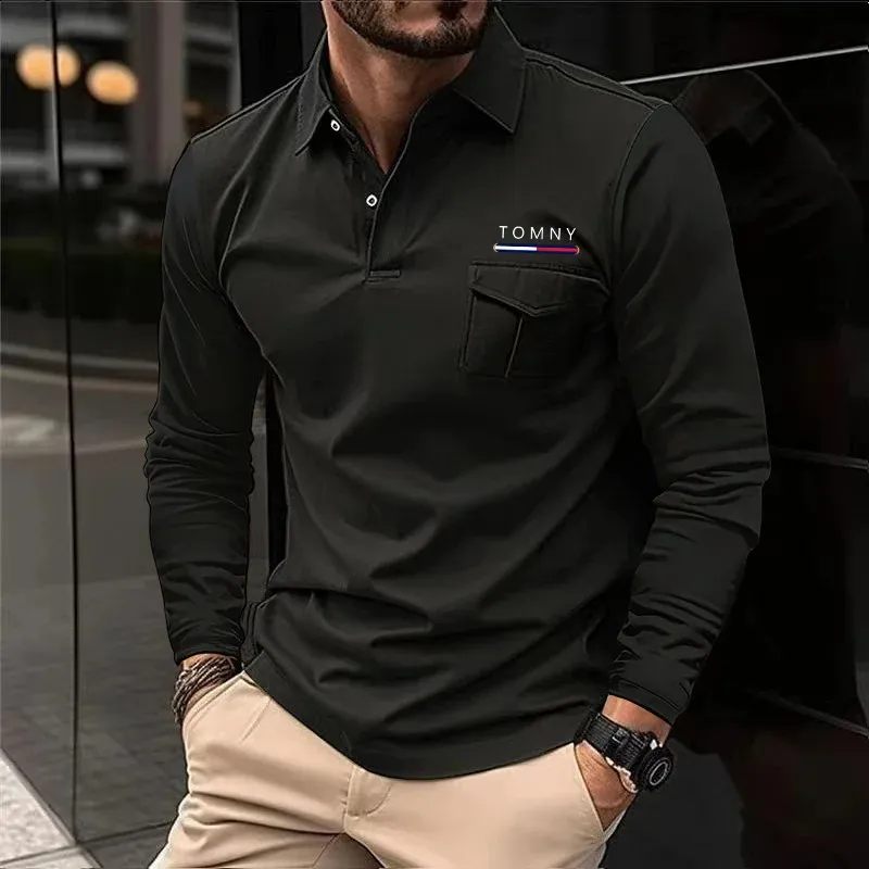Mens Long Sleeve Polo Shirt High Quality Office, From