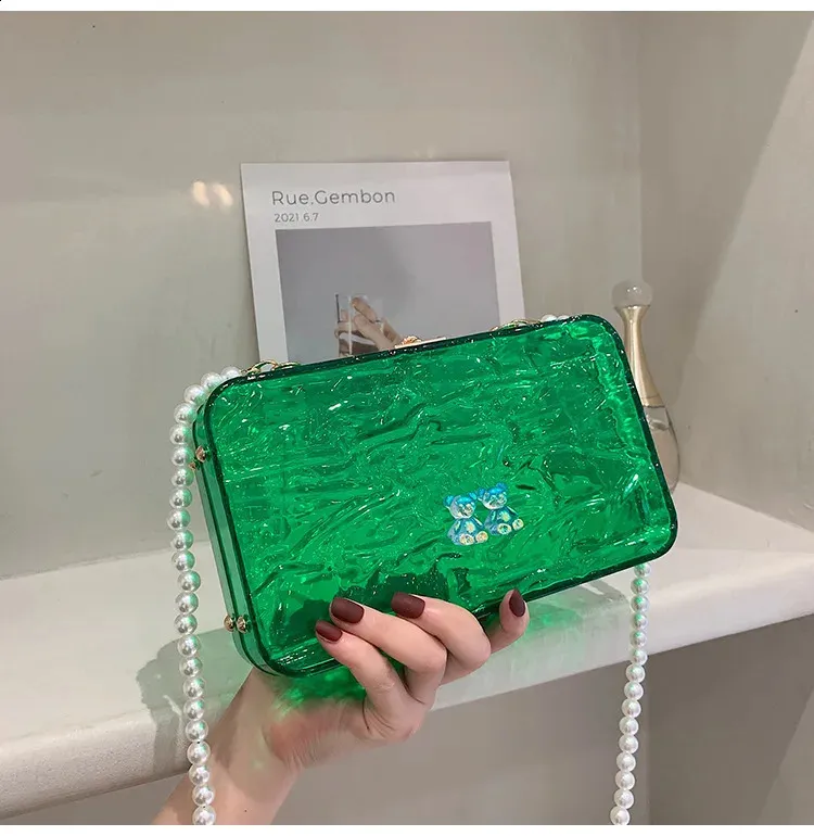 Save Big on Bulk Transparent Acrylic Bag Transparent Box Bag: Acrylic  Fashion Crack Pattern Chain Shoulder Bag Candy Color Clear Clutch For  Dinner