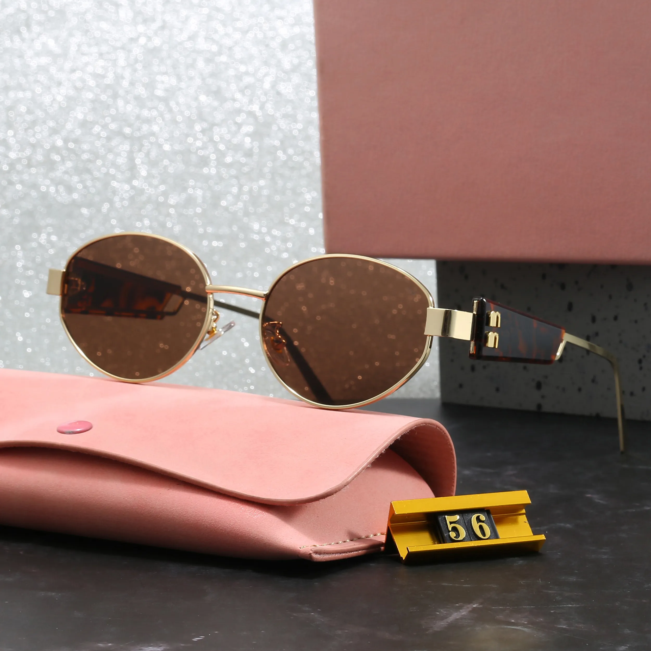 Women Oval Sunglasses Frameless Alloy PC Frame Polarized 
