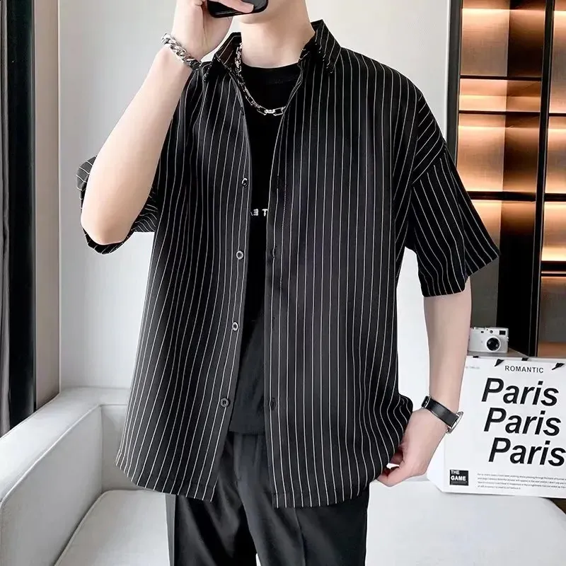 Retro Striped Shirt Mens Short Sleeve - Casual Oversized Retro Striped Shirt Mens Short Sleeve - Casual Oversized