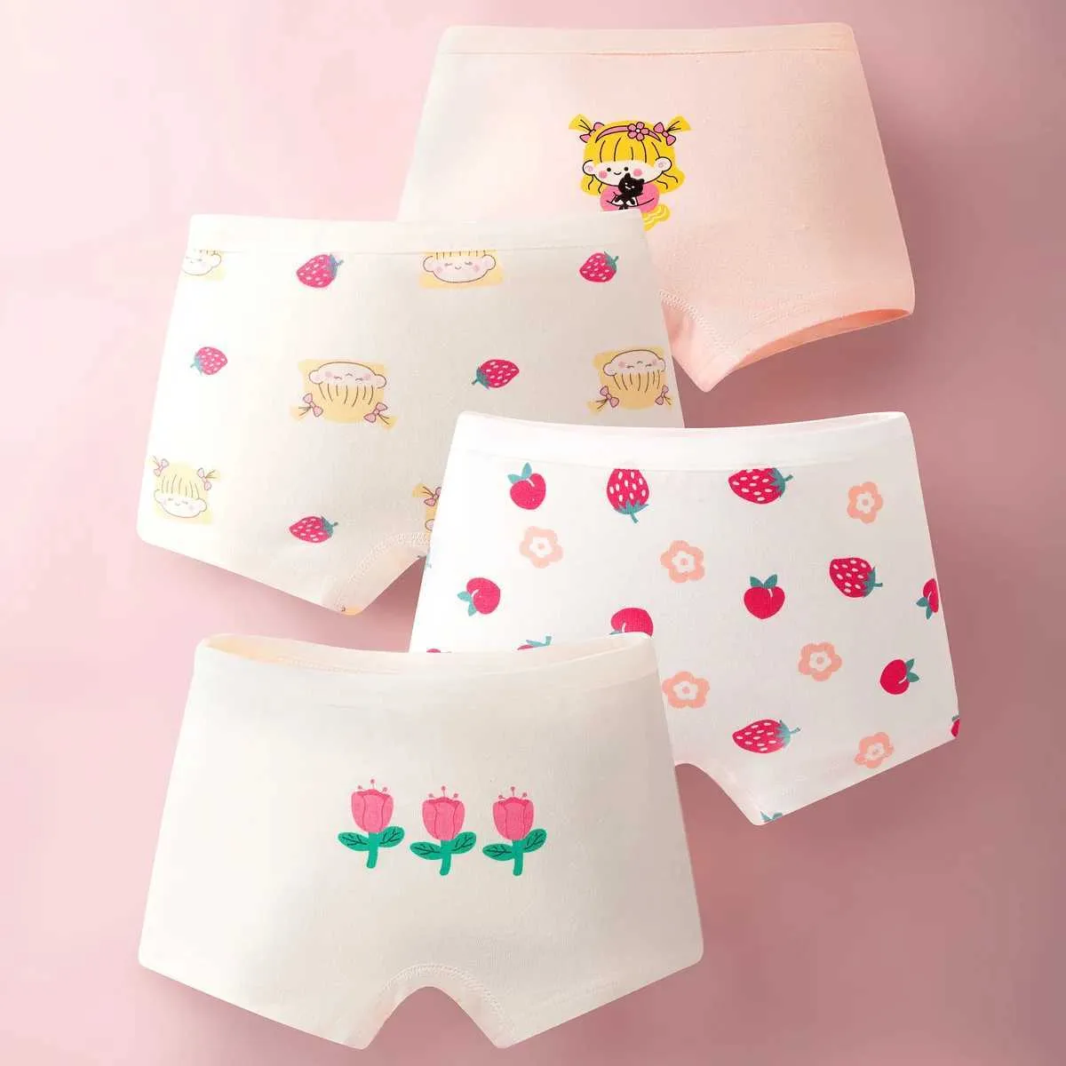 childern panties Cartoon Teenage Cotton boxers and briefs for Girls - Set of 4 Underwear,  Thongs, and Shorts for Children Aged 1-14 Years Y240821