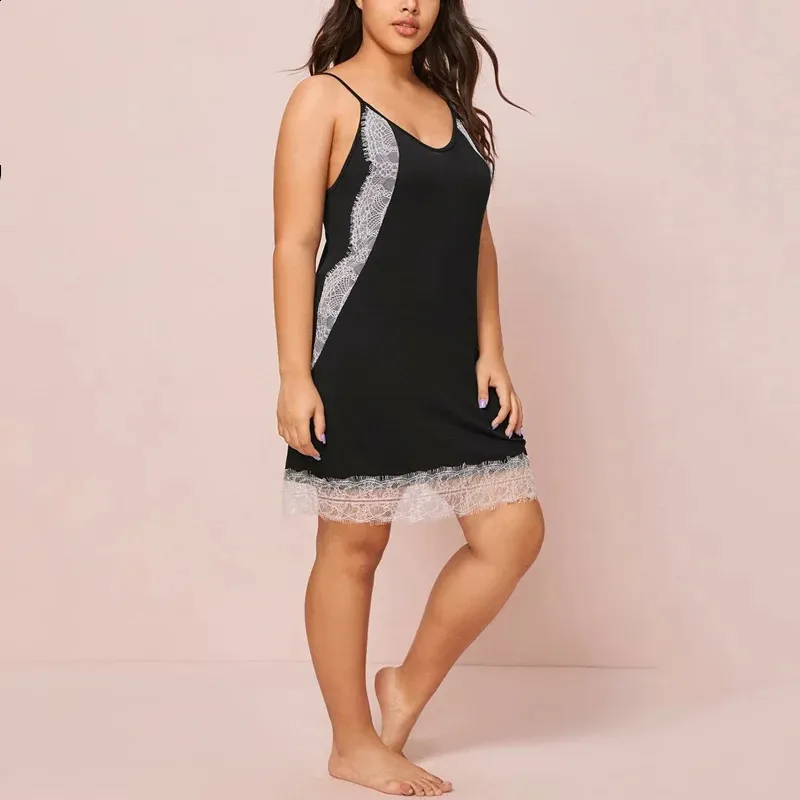 Elegant Lace Panel Sheath Tank Dress for Plus Size Women