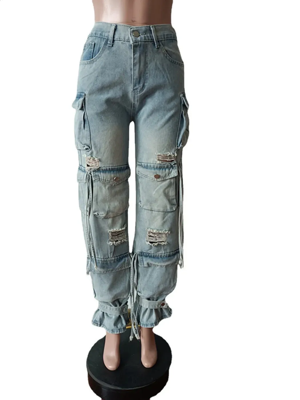 Women's Vintage Washed Cargo Jeans - Casual, High Street, Y2K Style, Cotton Denim, Pockets Women's Vintage Washed Cargo Jeans - Casual, High Street, Y2K Style, Cotton Denim, Pockets