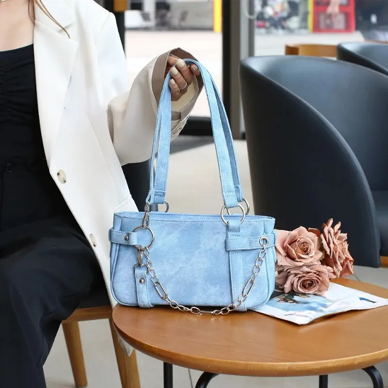 Gothic Shoulder Bags Y2k Style Chain Underarm Bag, Korea Shoulder