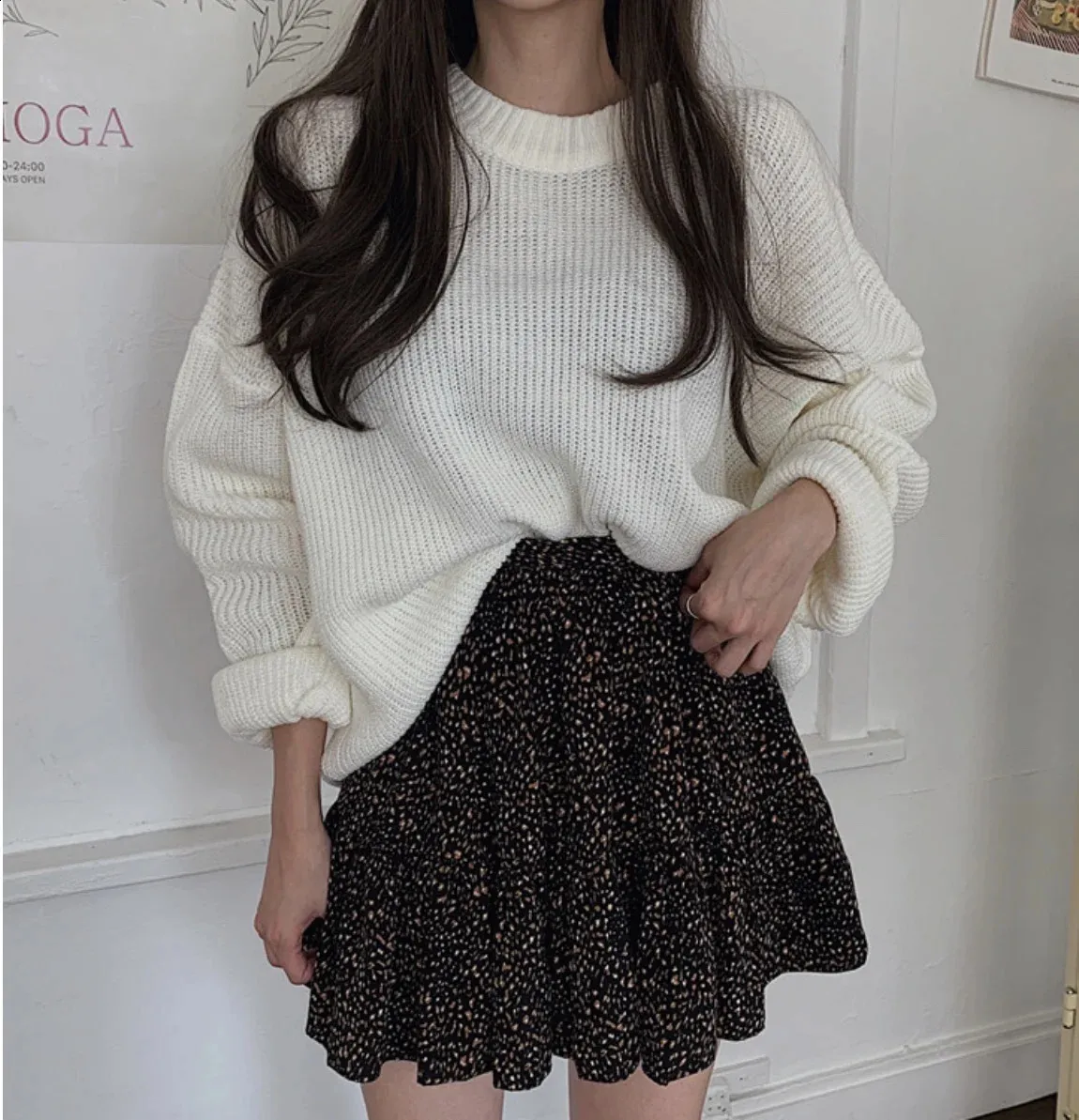 Oversized Sweater White Skater Skirt Jumper Womens Oversized