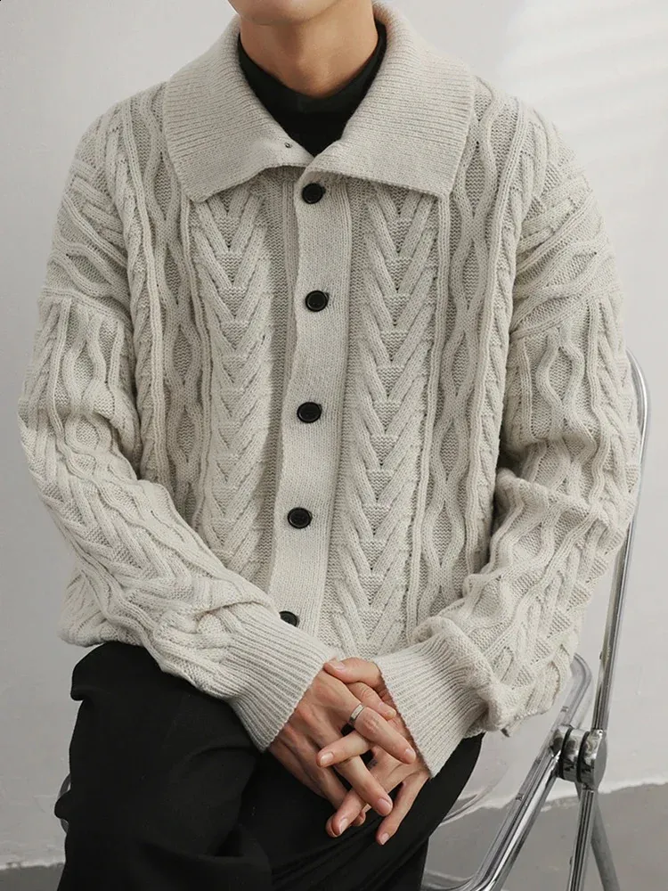 Vintage Twist Jacquard Knitted Cardigan Sweater for Men