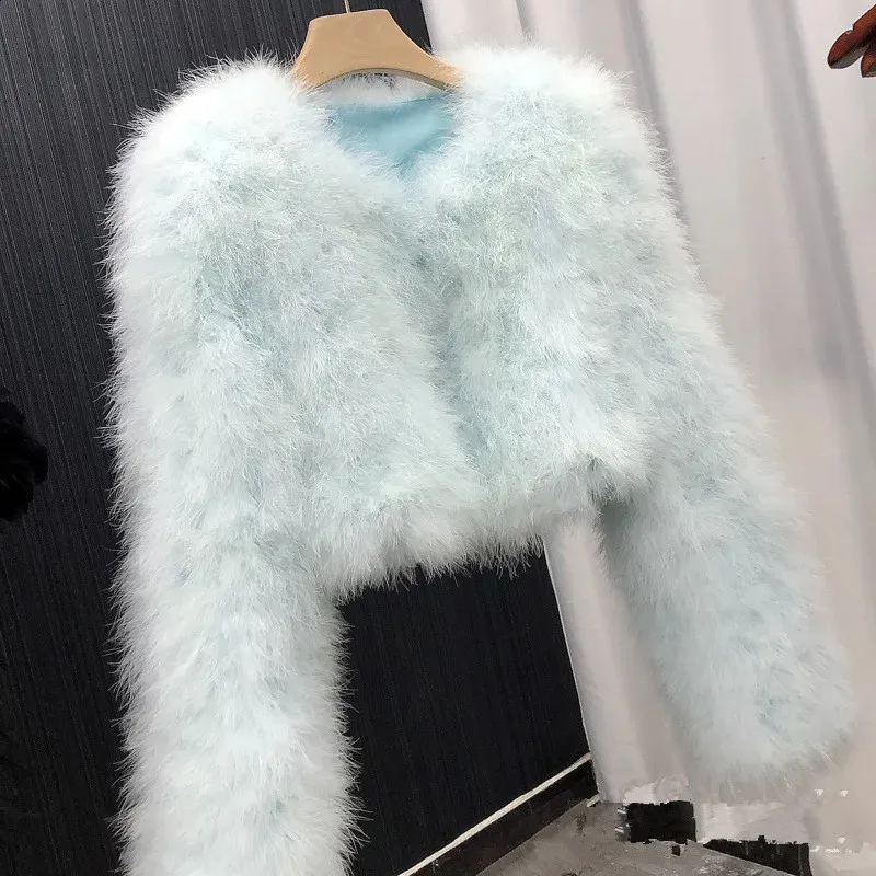 Ostrich Feather Jacket Women s Long Sleeve Winter Coat Fluffy Warm Real Feather Party Evening Wear 2024