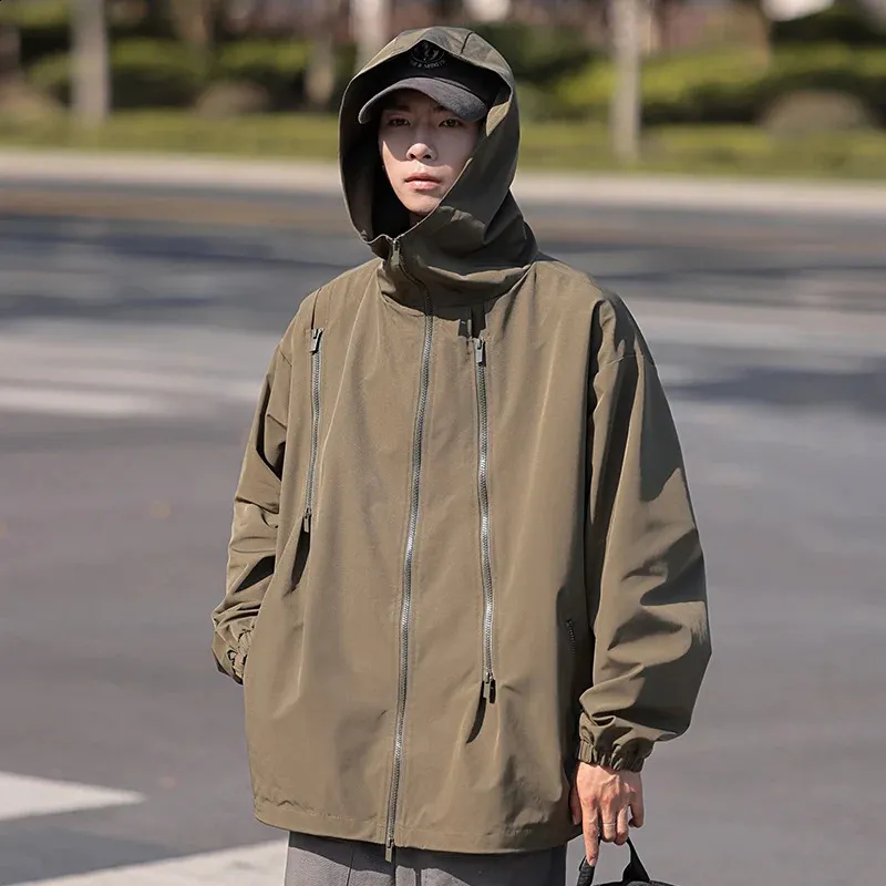 ジャケット・アウター BLESS Hoodedcoat Mens Jacket Spring Autumn Loose Casual Hooded Collar Solid