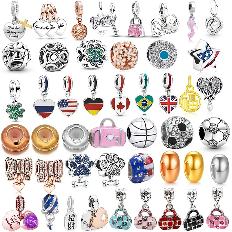 Fits Bracelets Mix 50pcs European Charms Silver Crystal Charm Bead Handbag Bow Daisy Heart Dangle Loose Beads For Wholesale Diy European Sterling