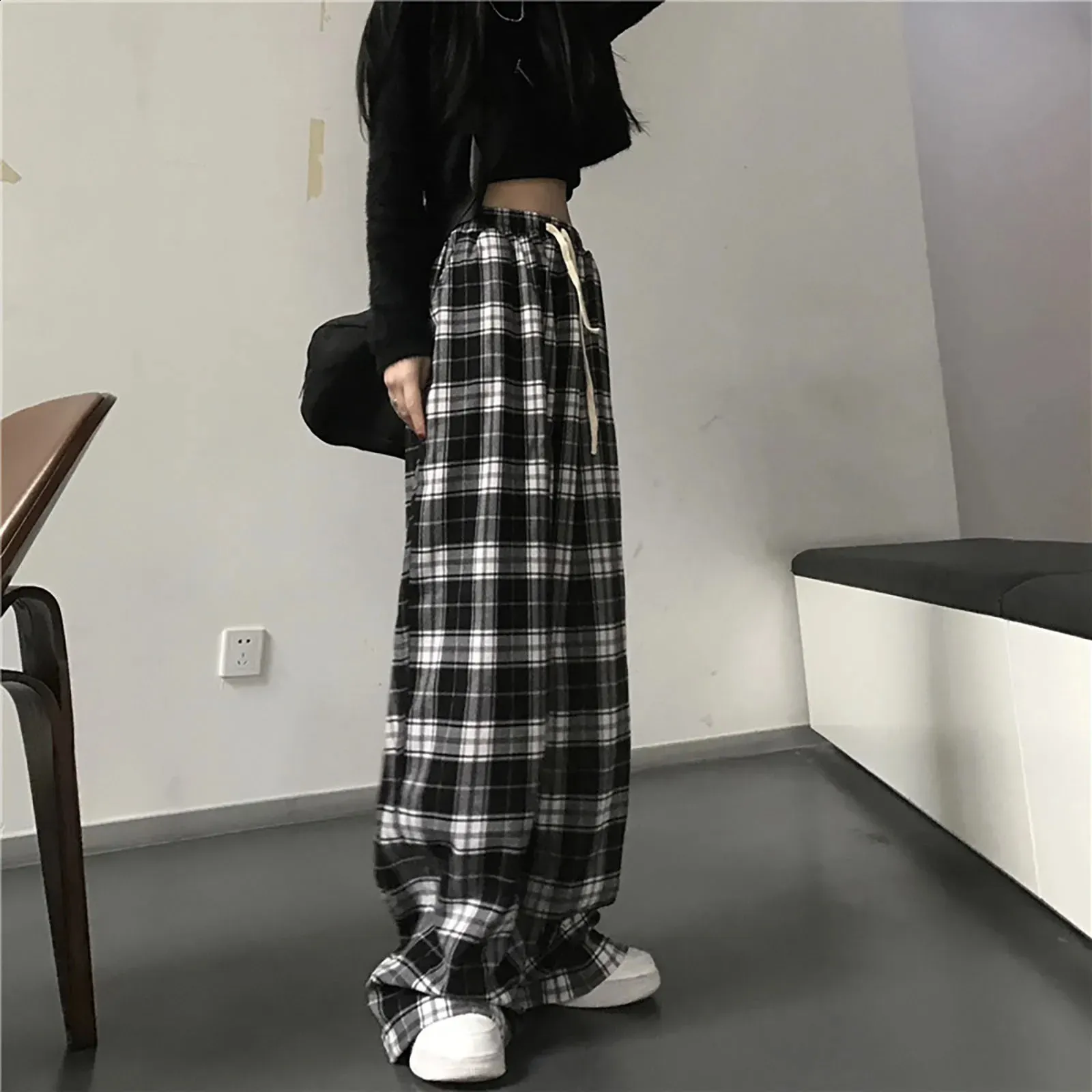DHgate.com:High Waist Plaid Ankle Pants: Y2K Gothic Grunge