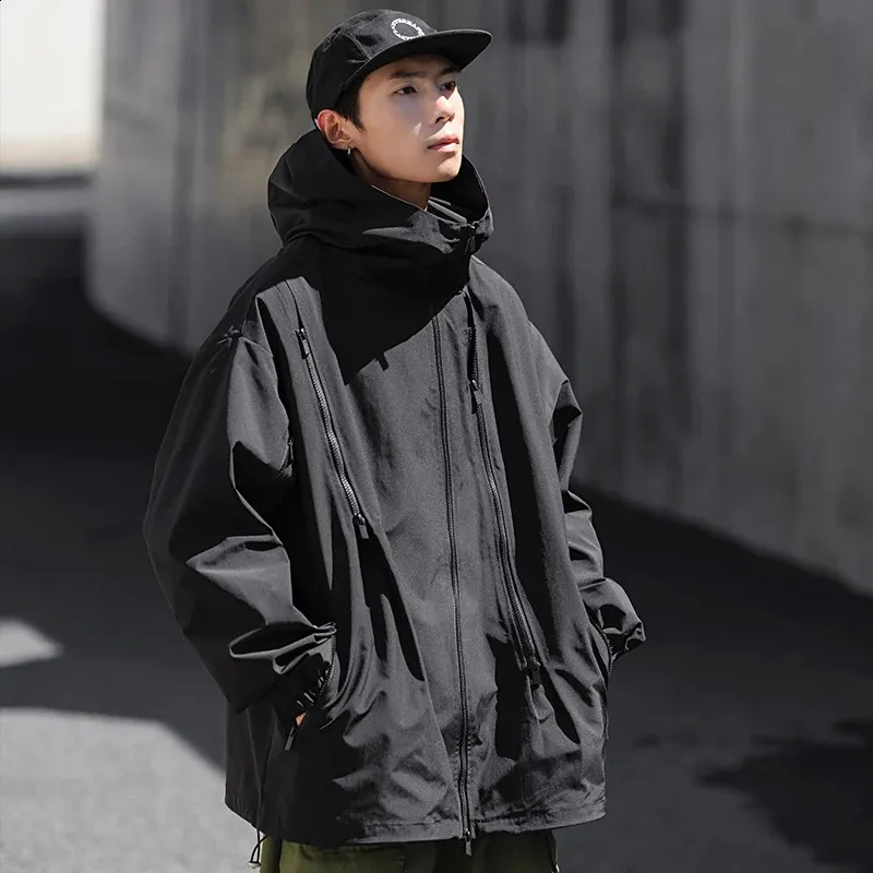 Mens Jacket Spring Autumn Loose Casual Hooded Collar Solid