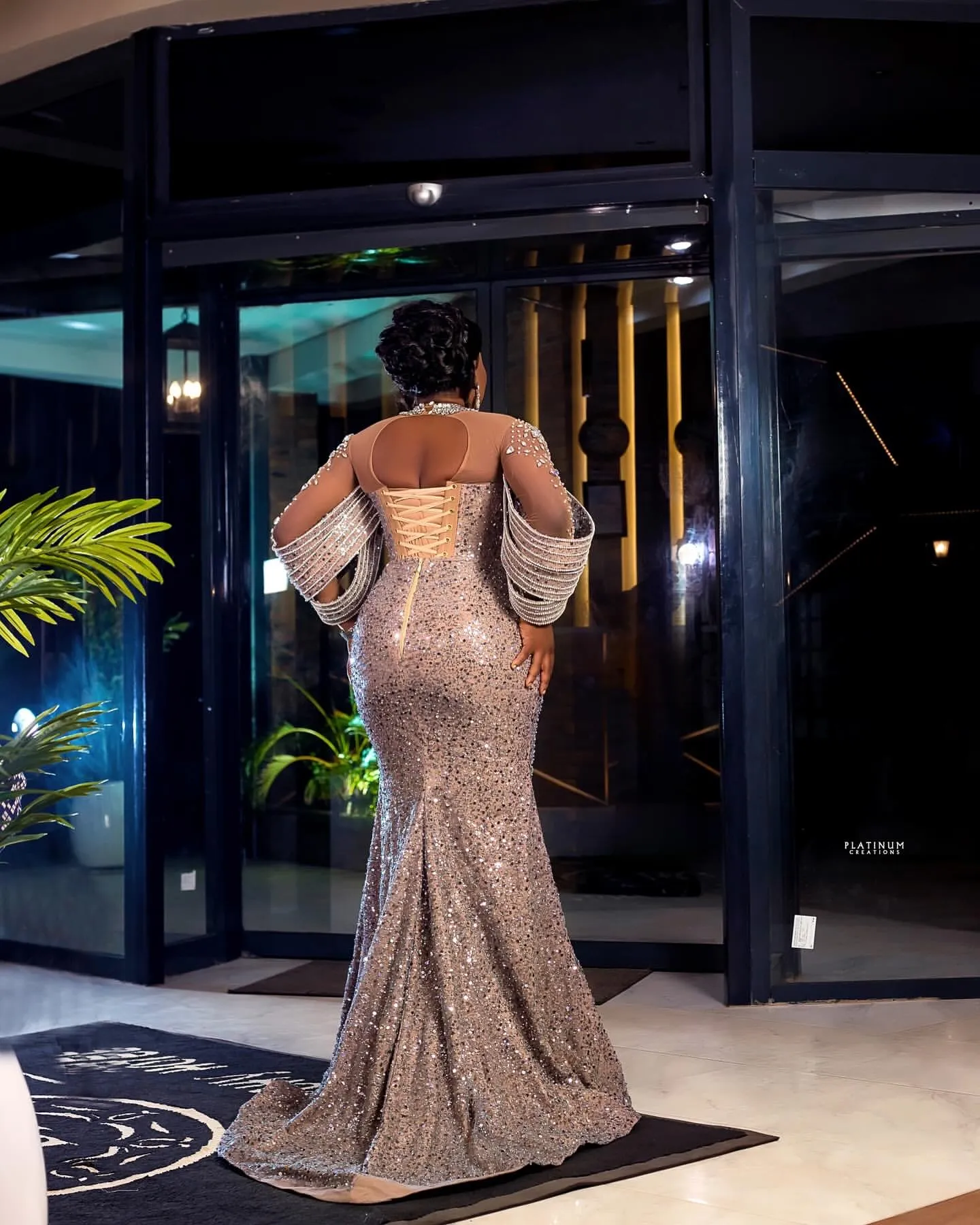 Silver African Mermaid sparkly Mermaid prom dress with Illusion Sequins and Rhinestones for Special Occasions, Evening Formal Parties, Birthdays, and