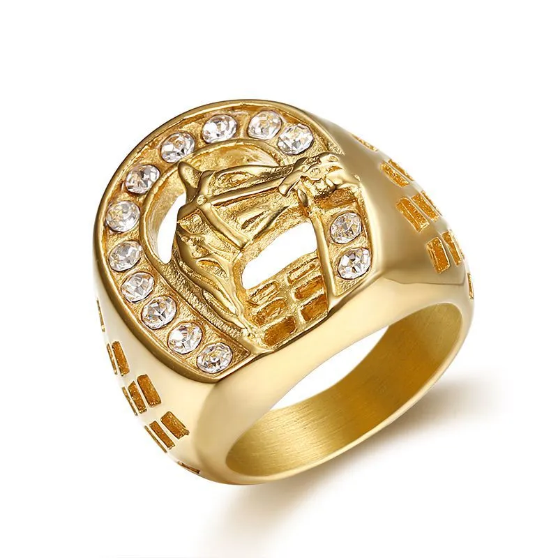 Bague Homme Argent Sterling 925 - Tête De Cheval & Fer à Cheval 22g - Porte-bonheur - Neuf