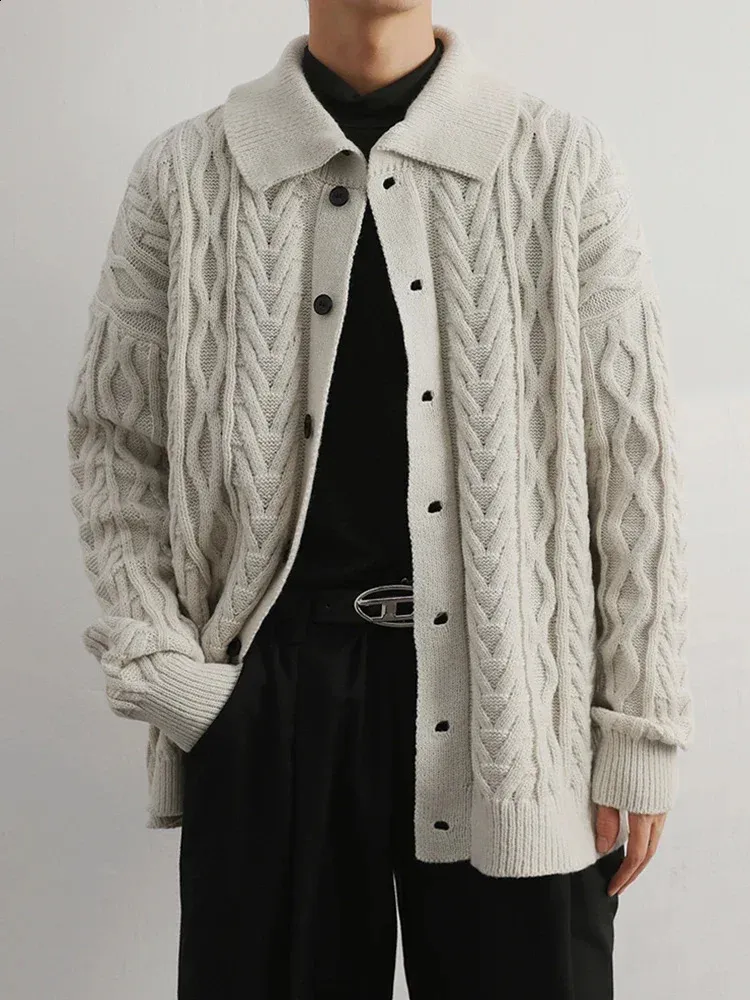 Vintage Twist Jacquard Knitted Cardigan Sweater for Men