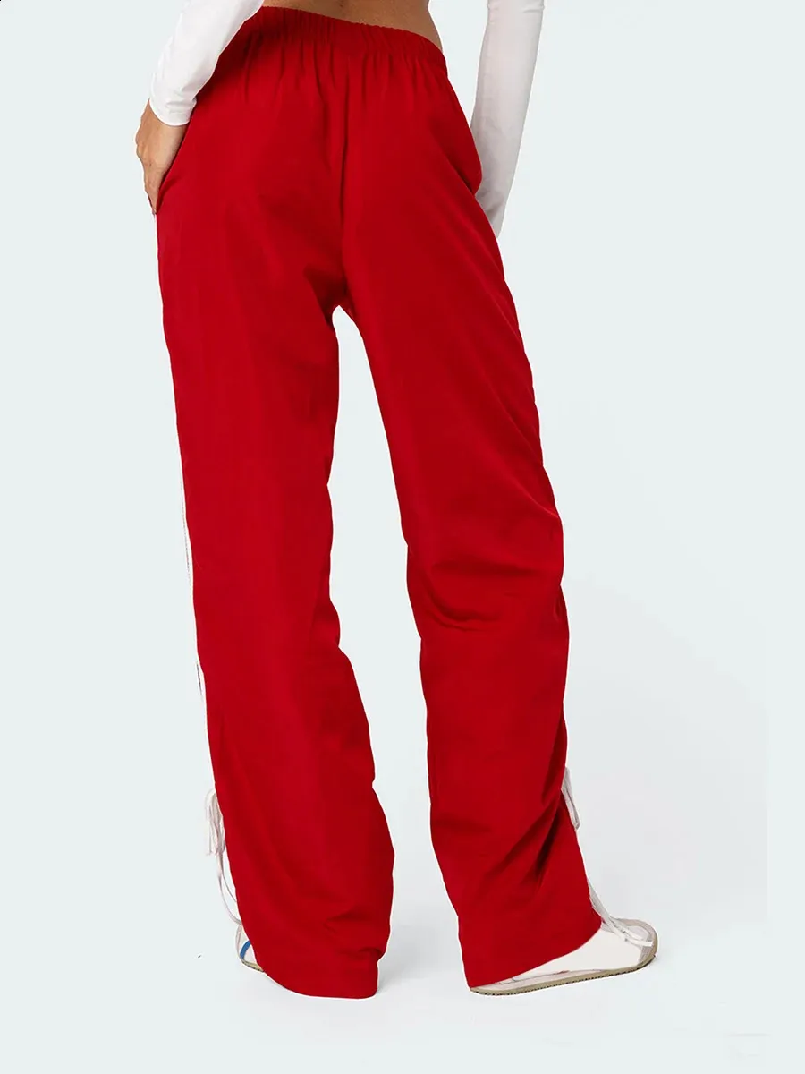 Side Stripe Wide Leg Trousers: Womens Y2K Style, Elastic