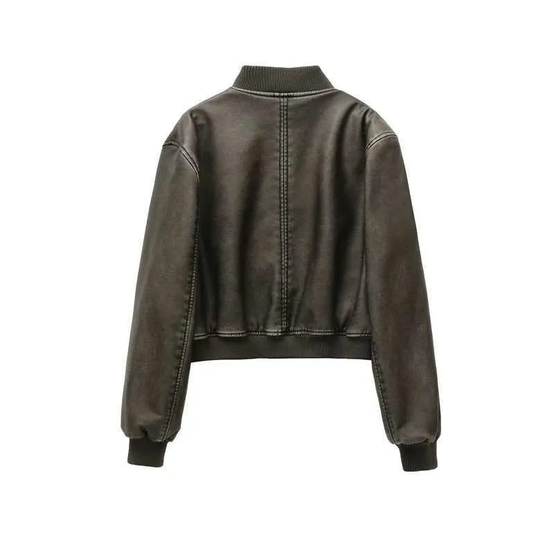 DHgate.com:Vintage Style Faux Leather Bomber Jacket Womens