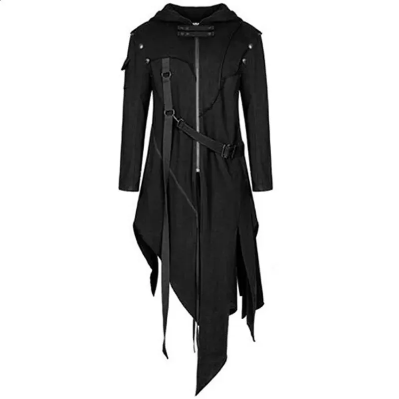Mens Gothic Swallowtail Coats: Autumn Winter Hooded Overcoats Punk