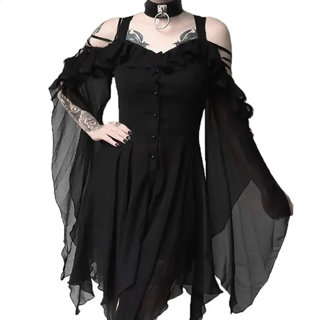 2024 gothic Ruffled Sling gothic dress with Dew Shoulder for Women - Plus Size Fashionable gothic dress in S-5XL 2024 gothic Ruffled Sling gothic dress with Dew Shoulder for Women - Plus Size Fashionable gothic dress in S-5XL
