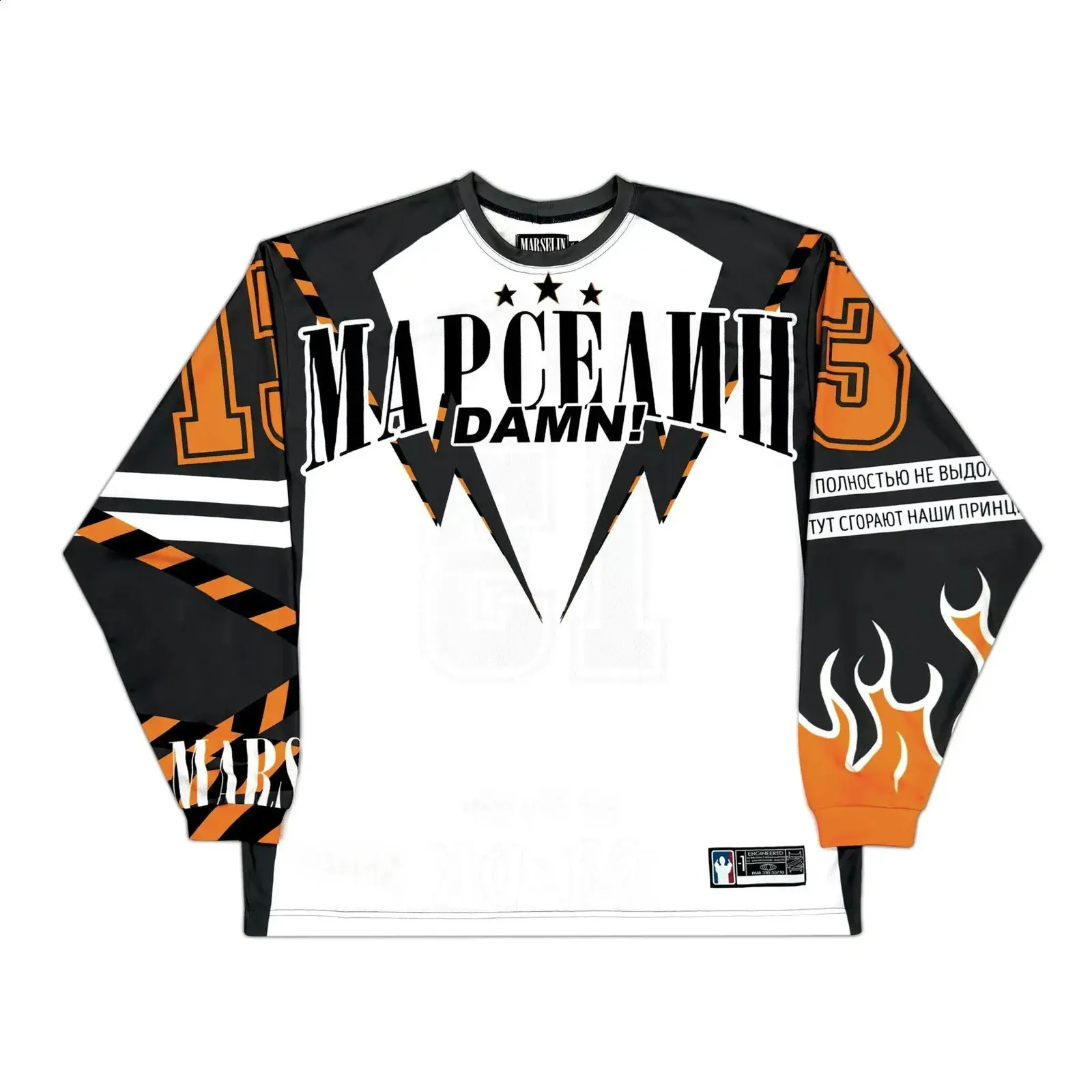 Mens Y2K Hip-Hop Letter Print Sports Jersey: Long-Sleeved