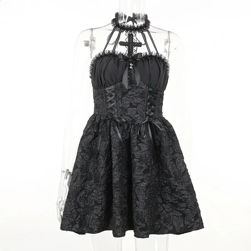 world's end 限定　The Gigot dress black Gothic Emo A Line Dress For Women Black Jacquard, Ruched